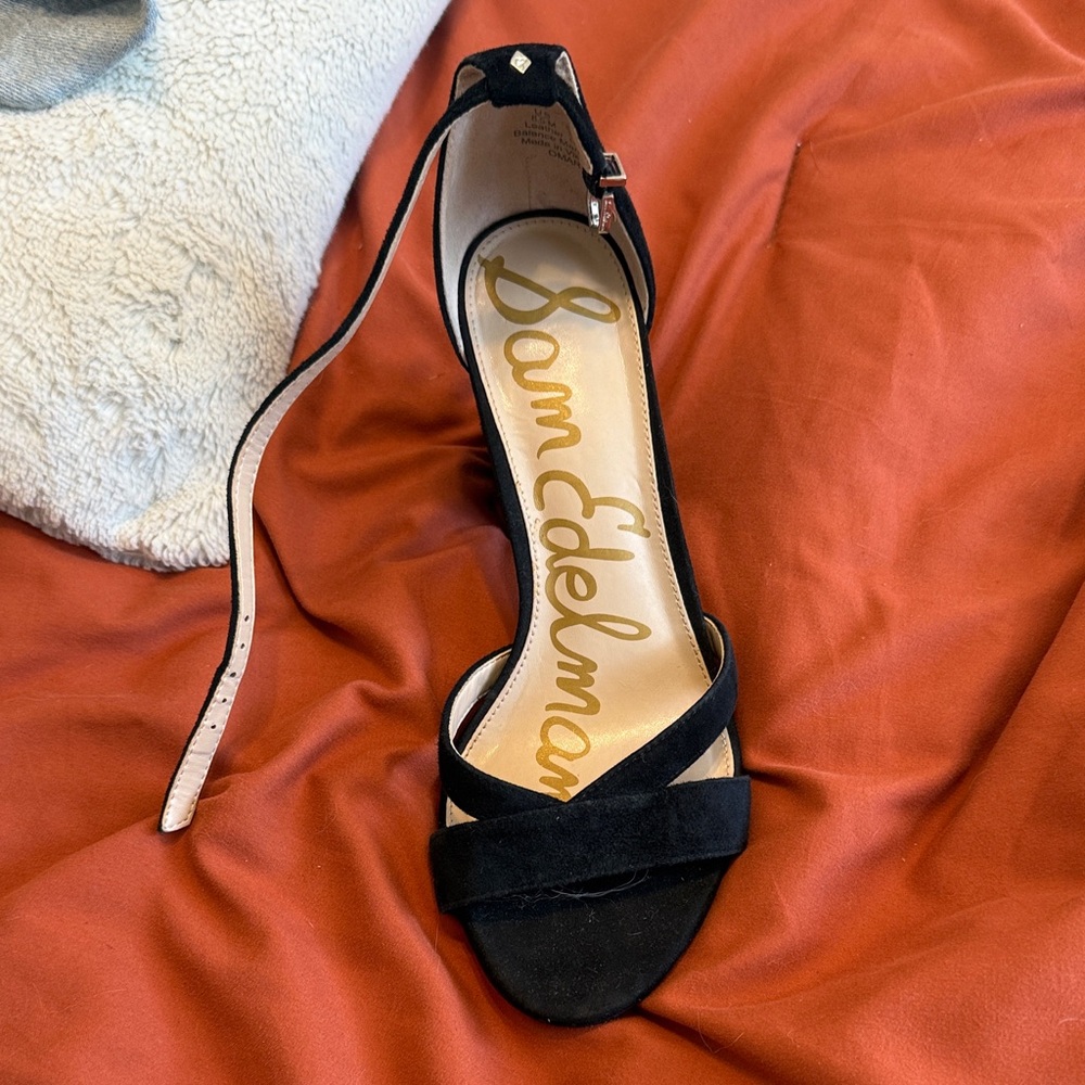 Sam Edelman Black Suede Open Toe Ankle Strap Heel